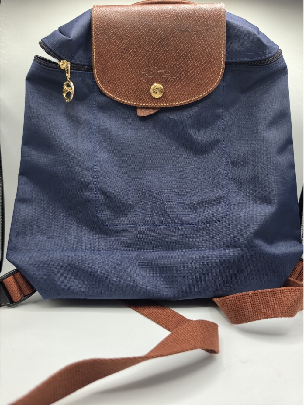 Longchamp Le Pliage Backpack Navy Blue Brown Leather Nylon L1699089556